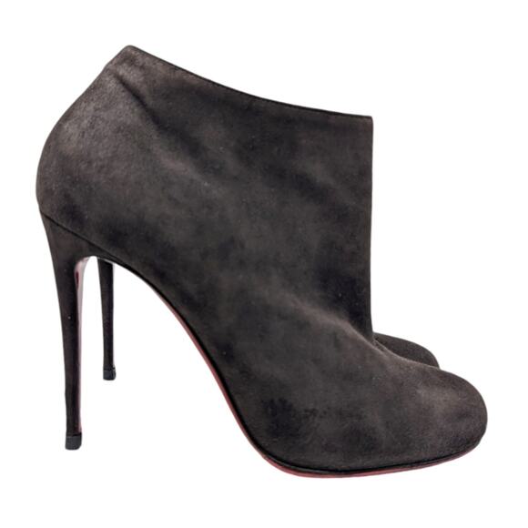 Christian Louboutin Bellissima 100 Ankle Boot Brown Suede Round Toe Heels 38.5 - Picture 4 of 11
